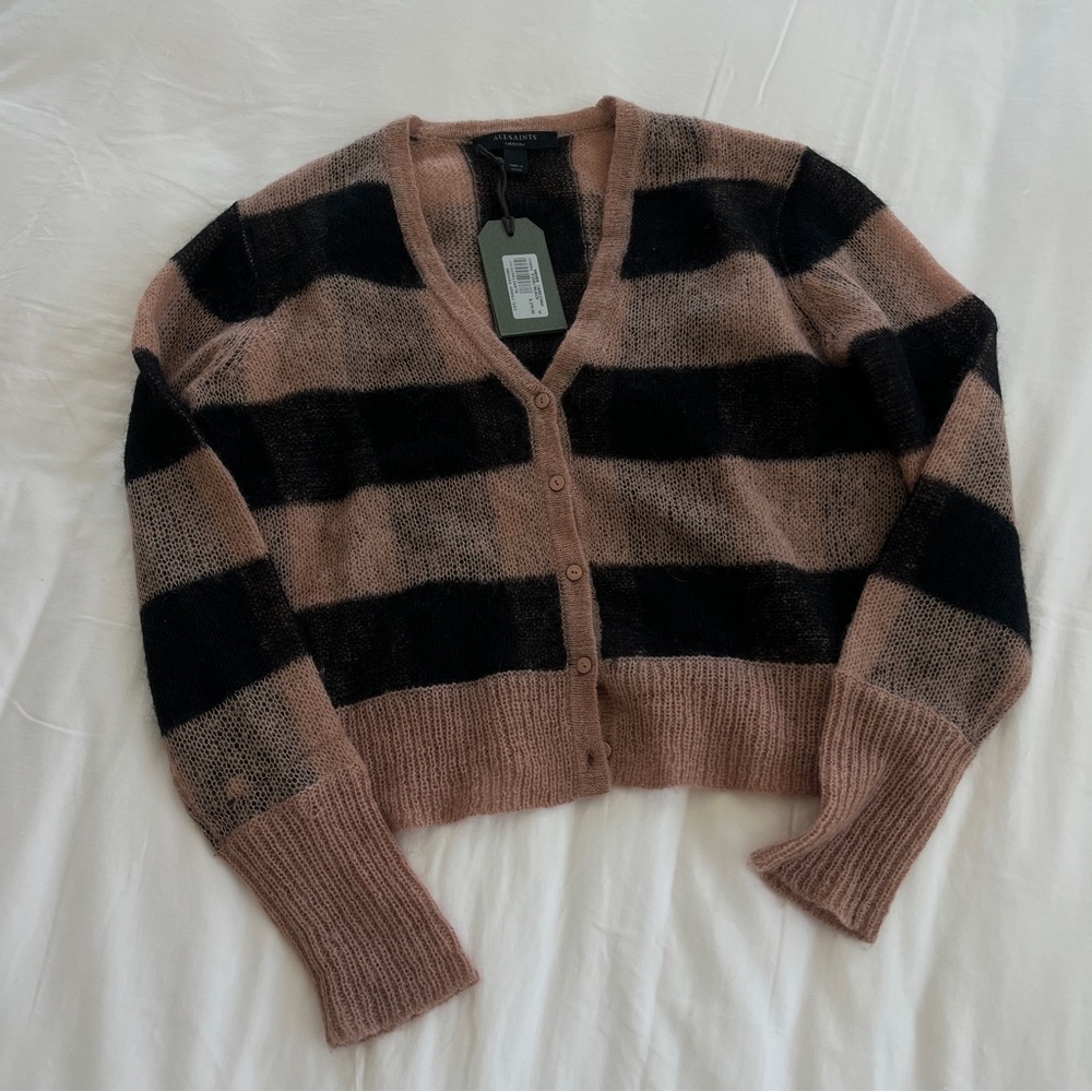 All Saints Black and Brown Striped Cardigan Sweater